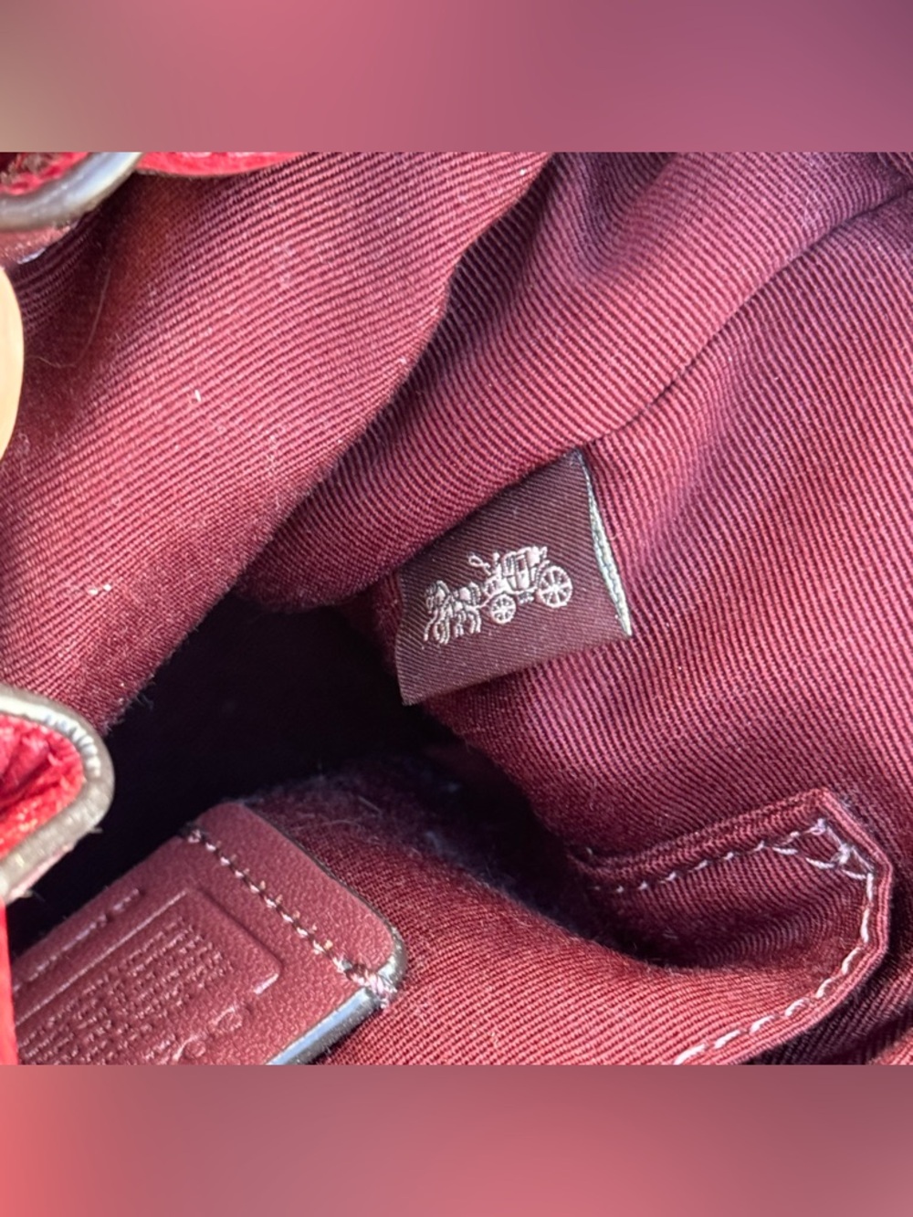 Coach Mini Dempsey Drawstring Leather Crossbody Shoulder Bucket Bag Cherry Red - Picture 8 of 12